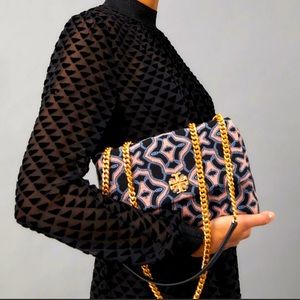 Tory Burch KIRA JACQUARD SMALL CONVERTIBLE SHOULDER BAG Multi Color New